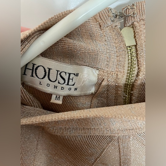 House of CB Navaz beige lurex panelled bandage dress size medium - Picture 5 of 7